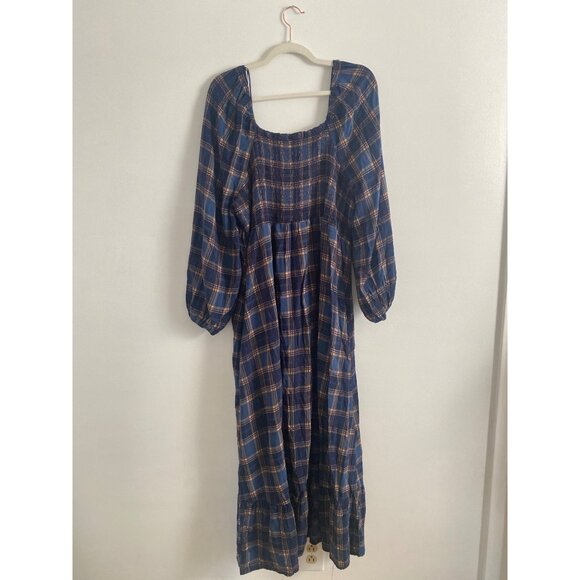 Terra & Sky Women’s Long Sleeve Blue Plaid Maxi Dress With Smocked Back Size 1X - Picture 6 of 7
